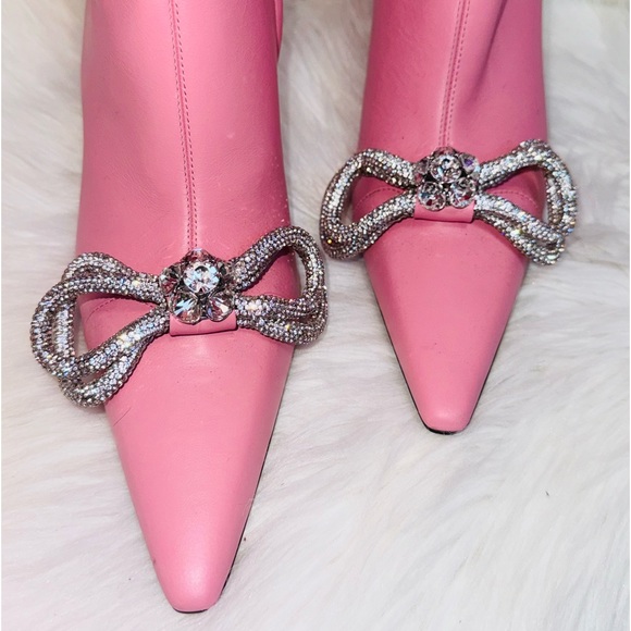 NEW | Mach & Mach Pink Crystal Embellished Double Bow Booties - Picture 4 of 8